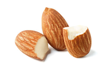 sliced nature almond piece isolated in Clipping path macro shoot