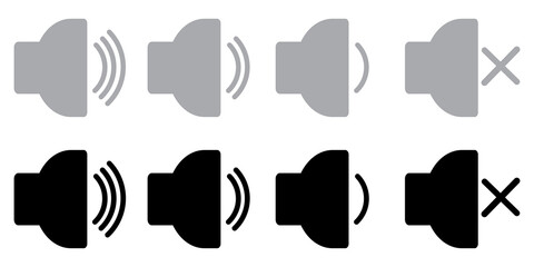 Speaker volume sound icon. Vector illustration of noise. Audio Icon. Silent symbol. Stock Photo.