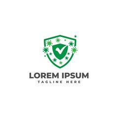 Bacterial Virus Protection with Shield Logo Vector Icon Illustration