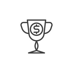 Money award prize line icon. linear style sign for mobile concept and web design. Trophy cup with dollar outline vector icon. Symbol, logo illustration. Vector graphics