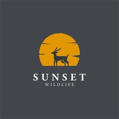 Deer Silhouette Sunset logo template