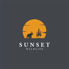 wildlife elephant Silhouette Sunset logo template