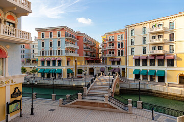 Fototapeta na wymiar Venice like Qanat Quartier at the Pearl Qatar