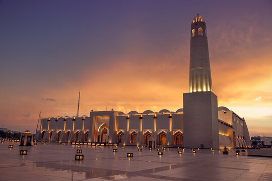 Beautiful sunset at Grand Mosque Imam Abdul Wahab Doha.