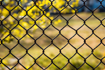 Iron mesh fence on a background of nature