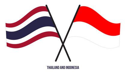 Thailand and Indonesia Flags Crossed And Waving Flat Style. Official Proportion. Correct Colors.