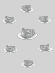 monochrome background with slices of cake