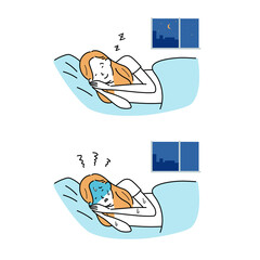 熟睡する女性と悪夢を見る女性