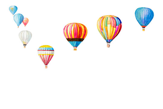 Watercolor painting isolated colorful ballooning on white background.