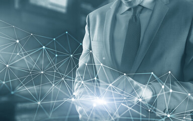 Global network structure and networking concept on proveder room background.