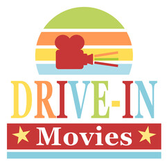 Vintage colorful drive-in movies design with projector and sunset