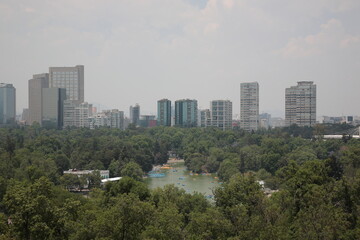 Fototapeta premium View of Mexico city skyline with Chapultepec park in Mexico city, Mexico.