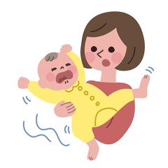 泣いている赤ちゃんに困るお母さん　主線無し