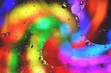 Multicolored bubbles. Drops of oil in the input.