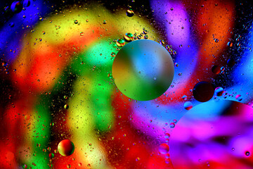 Multicolored bubbles. Drops of oil in the input.