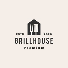 grill house spatula fork hipster vintage logo vector icon illustration