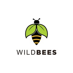 Combination logo from bee and leaf logo design concept