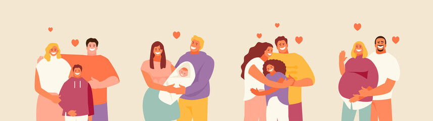 Fototapeta premium People are a group of parents with their children. Family vector set characters