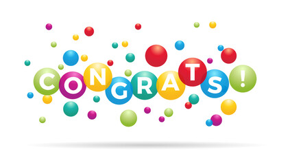 The word Congrats inside colored balloons, celebration, invitation card,  greeting with text, vector design