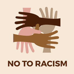 Fototapeta premium No to racism. Stop to racism and discrimination. Handshake of different races. Vector Illustration