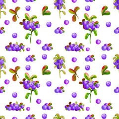 Floral watercolor illustrations. Colorful seamless Wallpaper with a pattern of branches, leaves and berries of Irga on a white background