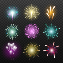 Realistic colorful firework set - holiday celebration decorations