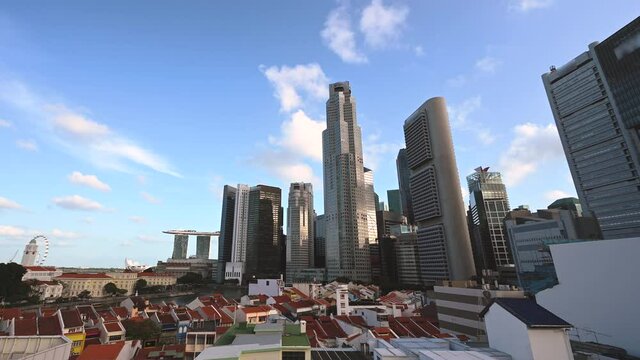 Singapore city skyline at Boat Quay and Clarke Quay waterfront business district 4K