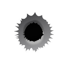 Bullet hole on white background. Realisic metal bullet hole, damage effect. Vector illustration.