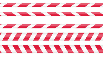 Red police tape, crime danger line. Caution police lines isolated. Warning tapes. Set of red warning ribbons. Vector illustration on white background.