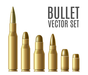 Gold metal bullet set isolated on white background - different types - obrazy, fototapety, plakaty