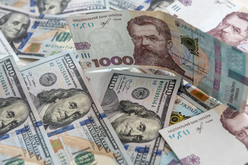 money concept exchange. dolla to uah gryvna bills
