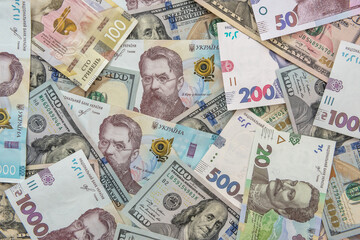 Fototapeta na wymiar dollar and hryvnia cash currency exchange. finance investment