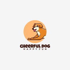 Vector Logo Illustration Cheerful Dog Simple Mascot Style.