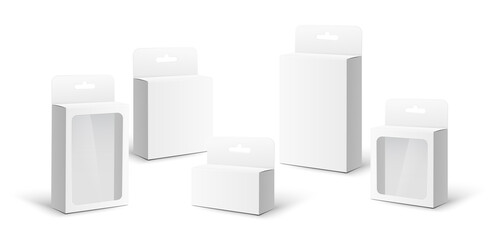 Mockups set of blank cardboard boxes, realistic vector illustration isolated.