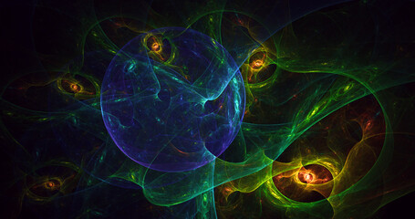 3D rendering abstract multicolor fractal light background