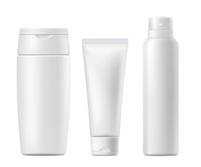 Cosmetics blank white packages mockup realistic vector illustration isolated.