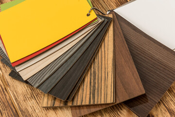 Obraz na płótnie Canvas Surface parquet floor sampler, oak plank or laminate catalog. Hardwood material, wooden sampler for your furniture home design