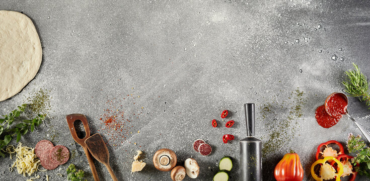 Panorama banner with pizza ingredient border