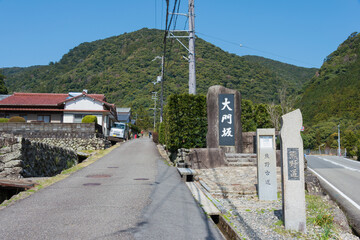 Fototapeta na wymiar Daimonzaka slope on Kumano Kodo (Nakahechi Route) in Nachikatsuura, Wakayama, Japan. It is part of the UNESCO World Heritage Site.
