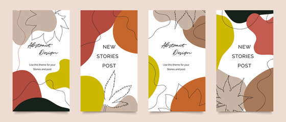 Social media stories and post template vector set. Abstract shapes cover background with floral and copy space for text and images. Vector illustration.