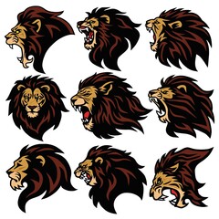 Wild Lion Head Logo Set Premium Vector Sport Esport Mascot Illustration Design Collection
