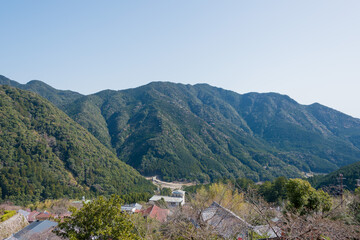 Fototapeta na wymiar Beautiful scenic view from Kumano Nachi Taisha in Nachikatsuura, Wakayama, Japan.