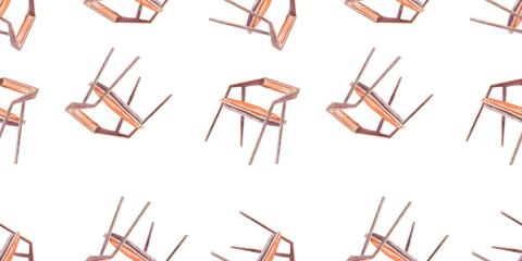 Seamless illustration with a watercolor drawing of a chair.