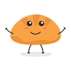Cute flat cartoon bread illustration. Vector illustration of a cute bread with a smiling expression. Cute bread mascot design