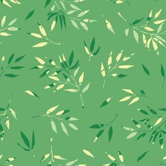 Naklejka premium Seamless pattern with leaves. Vector illustration in modern painting style. Background for packaging, textiles, printing products with green leaves.