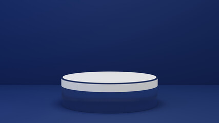 geometric glass cylinder shape background in the blue studio room, minimalist mockup for podium display or showcase, 3d rendering.