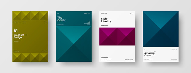 Company identity brochure template collection. Business presentation vector A4 vertical orientation front page mock up set. Corporate report cover abstract geometric illustration design layout bundle.