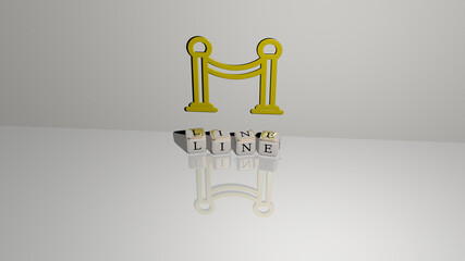 3D graphical image of LINE vertically along with text built by metallic cubic letters from the top perspective, excellent for the concept presentation and slideshows. illustration and icon