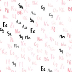 Light Red vector seamless template with isolated letters. Blurred design in simple style with signs of alphabet. Texture for window blinds, curtains.