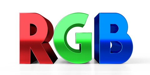 RGB typographical concept - red, green, blue colors - 3D illustration